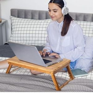 100% Bamboo Laptop Desk with Tilting Top & Drawer